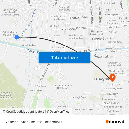 National Stadium to Rathmines map