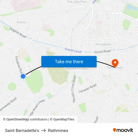 Saint Bernadette's to Rathmines map