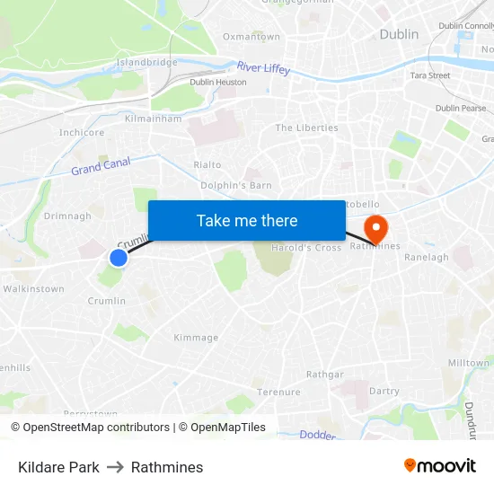 Kildare Park to Rathmines map