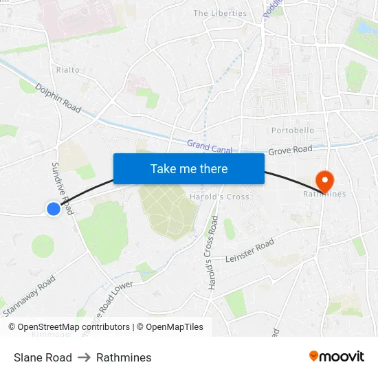 Slane Road to Rathmines map