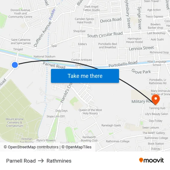 Parnell Road to Rathmines map