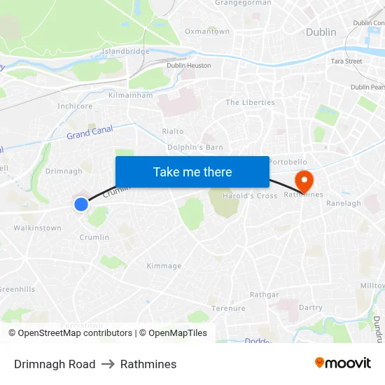 Drimnagh Road to Rathmines map