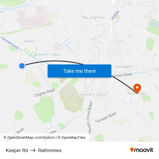 Keeper Rd to Rathmines map