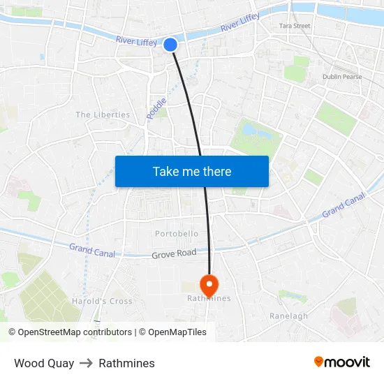Wood Quay to Rathmines map