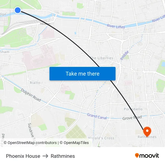 Phoenix House to Rathmines map