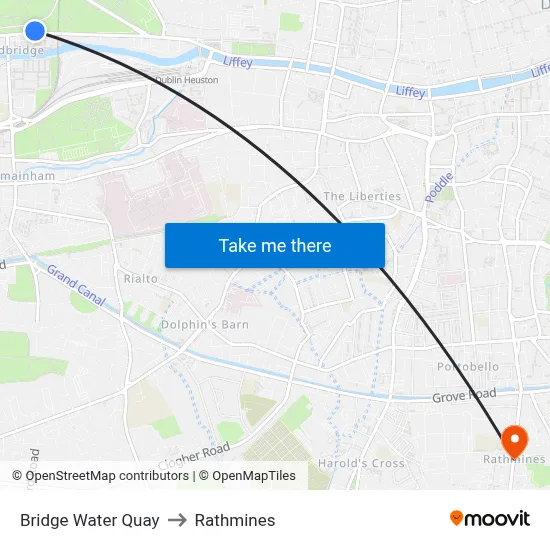 Bridge Water Quay to Rathmines map
