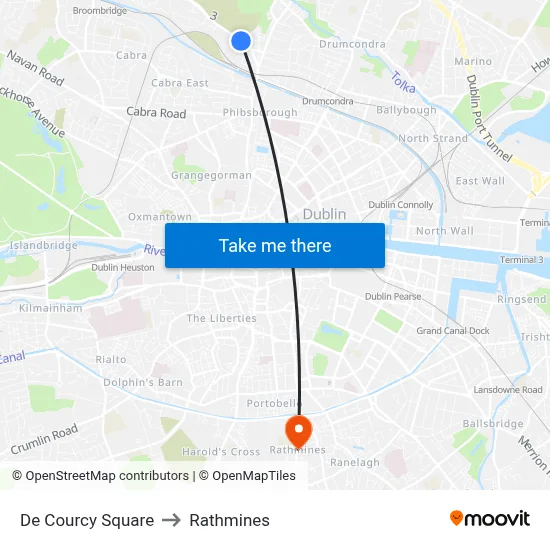 De Courcy Square to Rathmines map