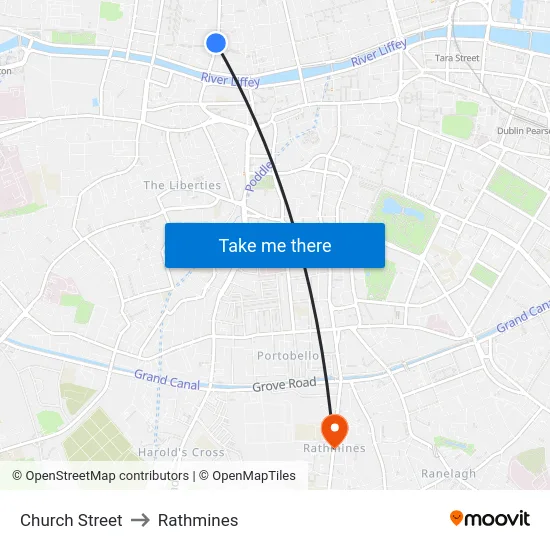 Church Street to Rathmines map
