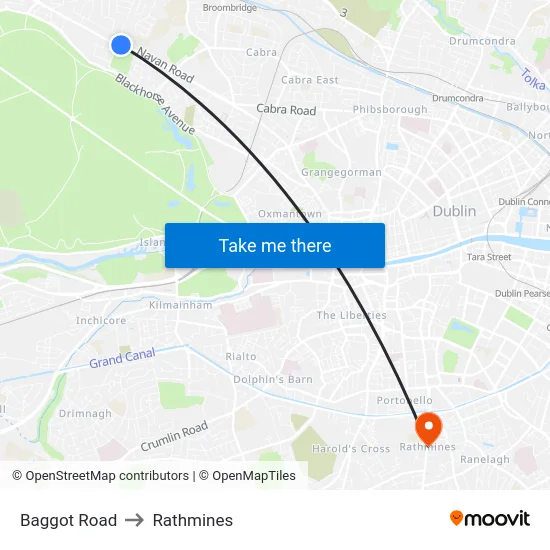 Baggot Road to Rathmines map