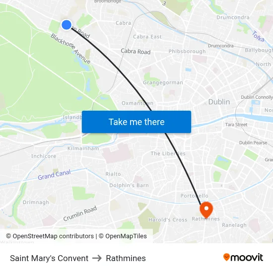 Saint Mary's Convent to Rathmines map