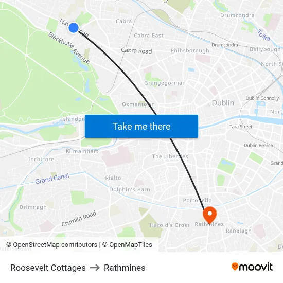 Roosevelt Cottages to Rathmines map