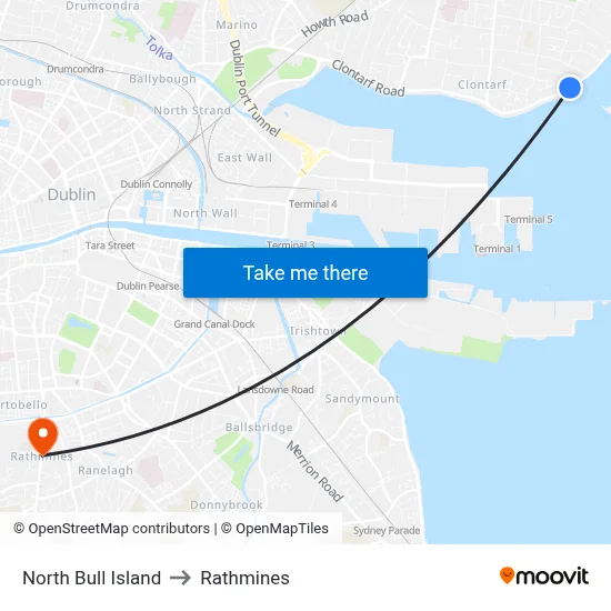 North Bull Island to Rathmines map