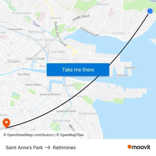 Saint Anne's Park to Rathmines map