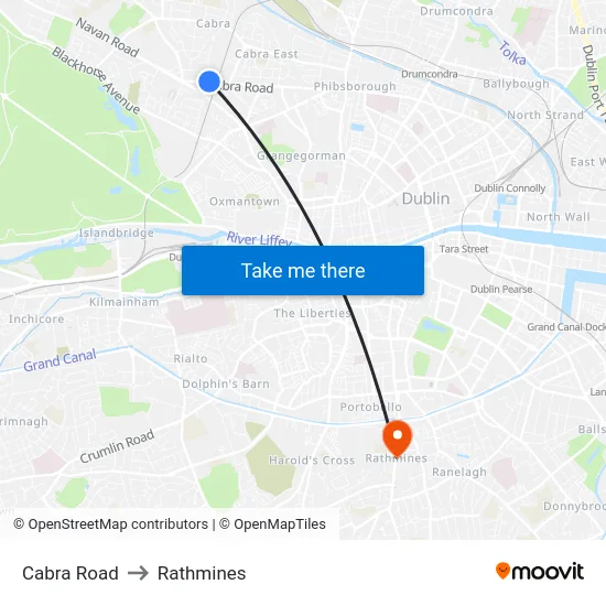 Cabra Road to Rathmines map
