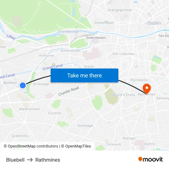 Bluebell to Rathmines map