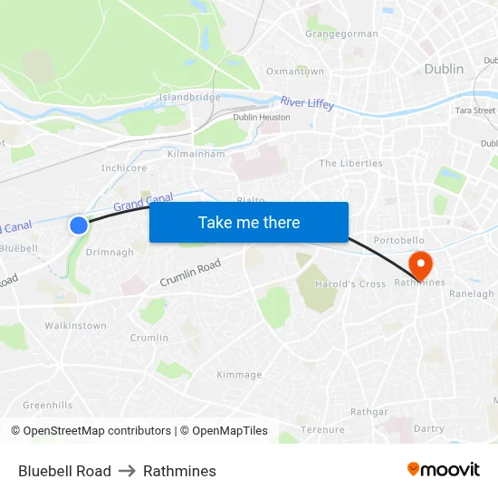 Bluebell Road to Rathmines map