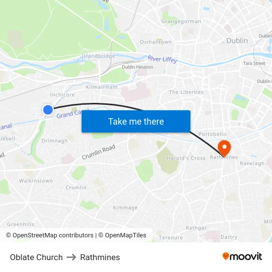 Oblate Church to Rathmines map