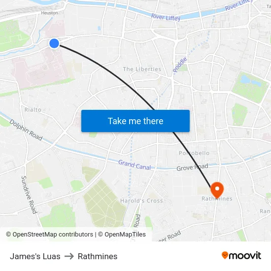 James's Luas to Rathmines map
