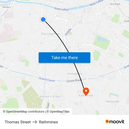 Thomas Street to Rathmines map