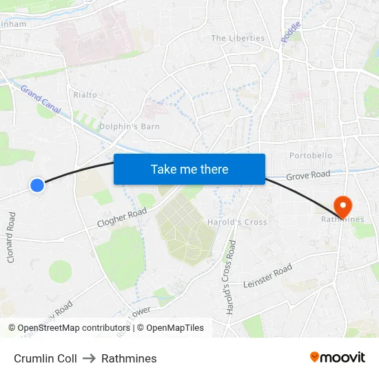 Crumlin Coll to Rathmines map
