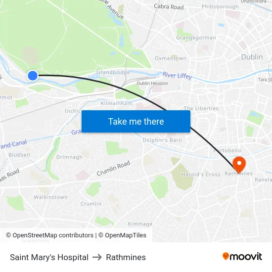Saint Mary's Hospital to Rathmines map