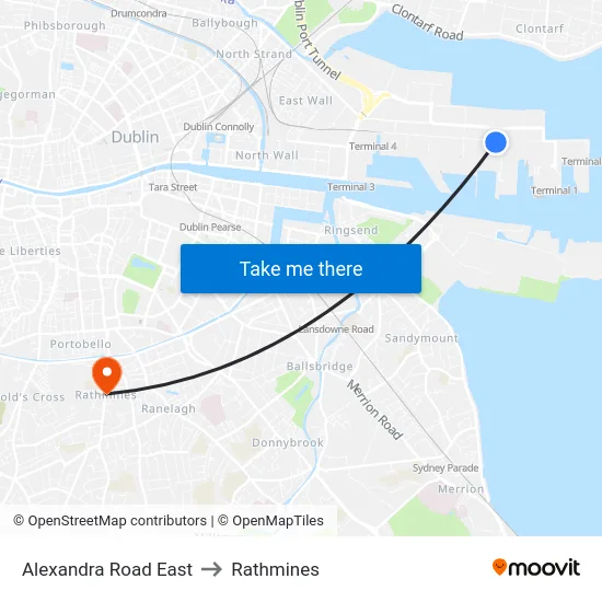 Alexandra Road East to Rathmines map