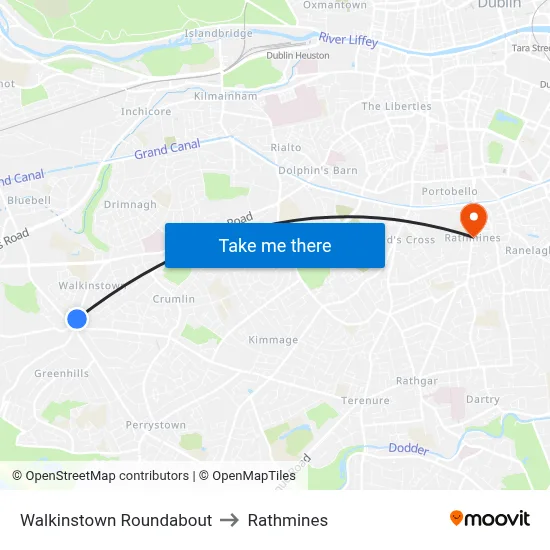 Walkinstown Roundabout to Rathmines map