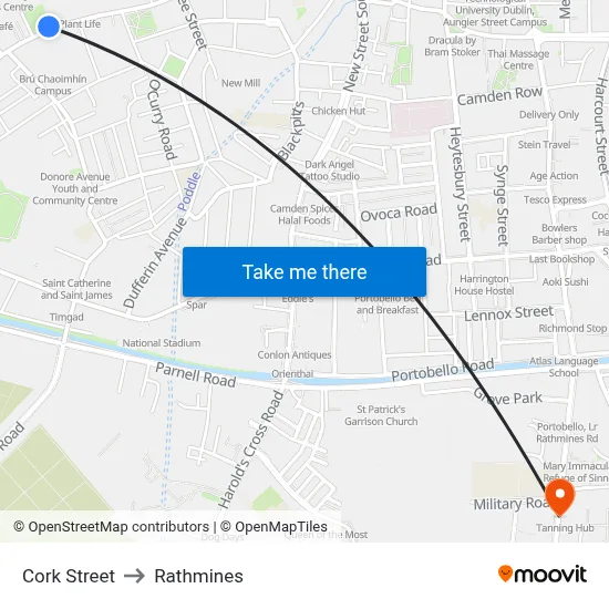 Cork Street to Rathmines map