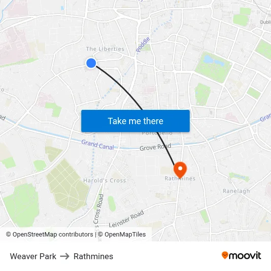 Weaver Park to Rathmines map