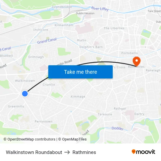 Walkinstown Roundabout to Rathmines map
