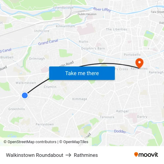 Walkinstown Roundabout to Rathmines map
