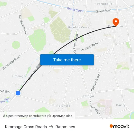 Kimmage Cross Roads to Rathmines map