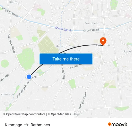 Kimmage to Rathmines map