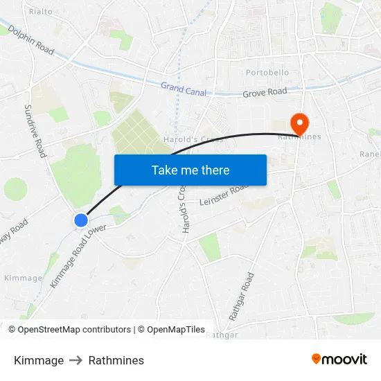 Kimmage to Rathmines map
