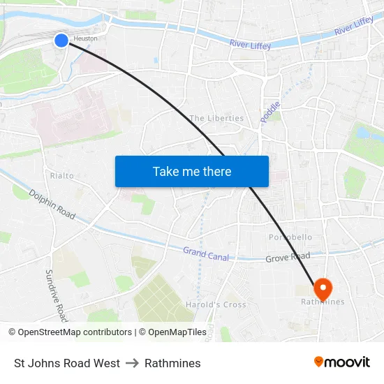 St Johns Road West to Rathmines map