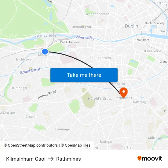 Kilmainham Gaol to Rathmines map