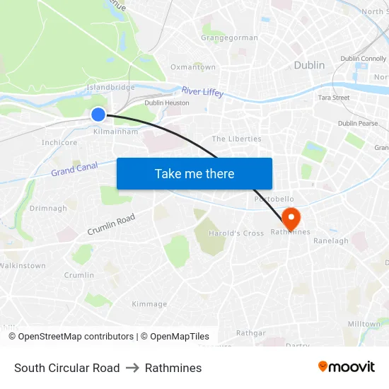 South Circular Road to Rathmines map