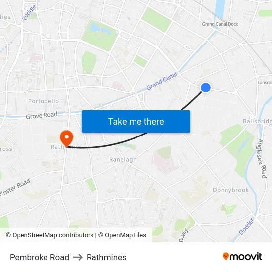Pembroke Road to Rathmines map