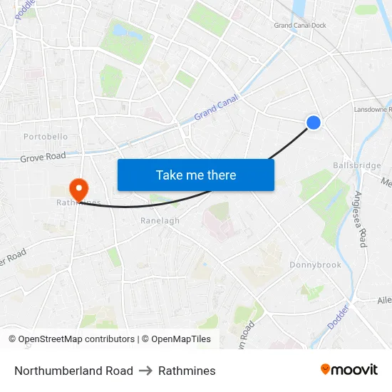 Northumberland Road to Rathmines map