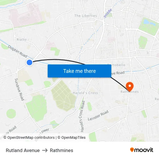 Rutland Avenue to Rathmines map