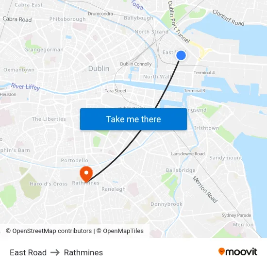 East Road to Rathmines map