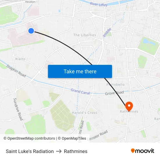 Saint Luke's Radiation to Rathmines map