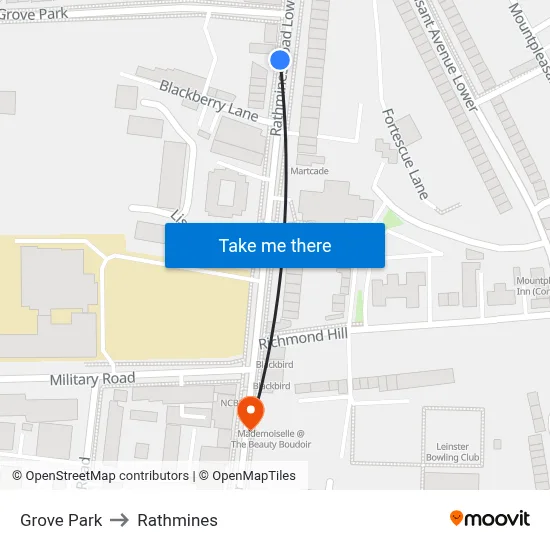 Grove Park to Rathmines map