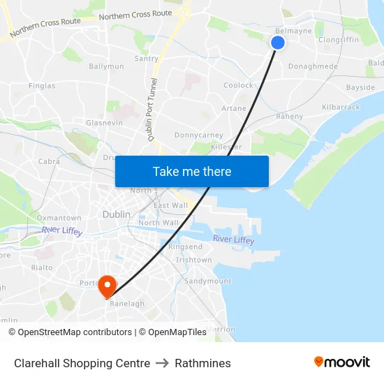 Clarehall Shopping Centre to Rathmines map