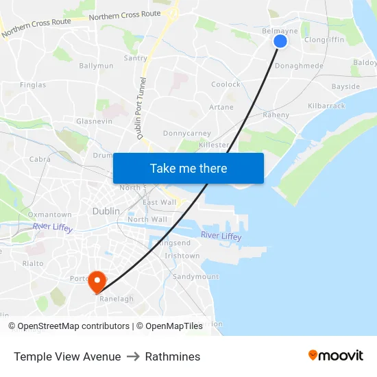 Temple View Avenue to Rathmines map
