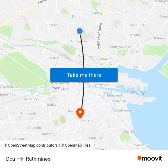 Dcu to Rathmines map
