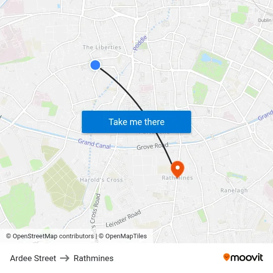 Ardee Street to Rathmines map