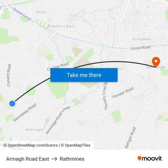 Armagh Rd East to Rathmines map