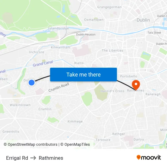 Errigal Rd to Rathmines map