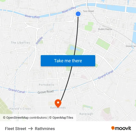 Fleet Street to Rathmines map